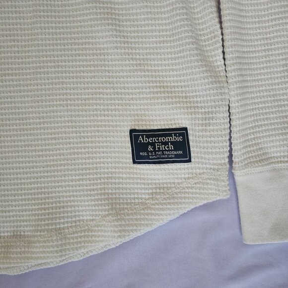 Abercrombie & Fitch Cream Long Sleeve Classic Waffle Henley Shirt Men's Medium - Picture 6 of 13